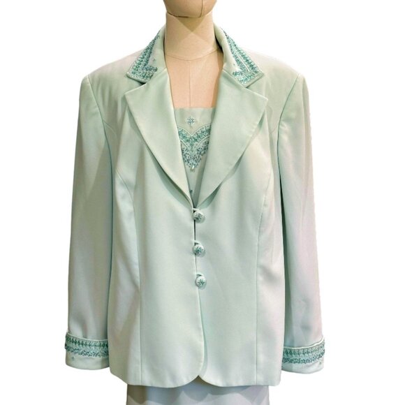 John Meyer of Norwich Womens Mint Green 3 PC Skirt Suit Size 18W Plus Beaded - Picture 2 of 16